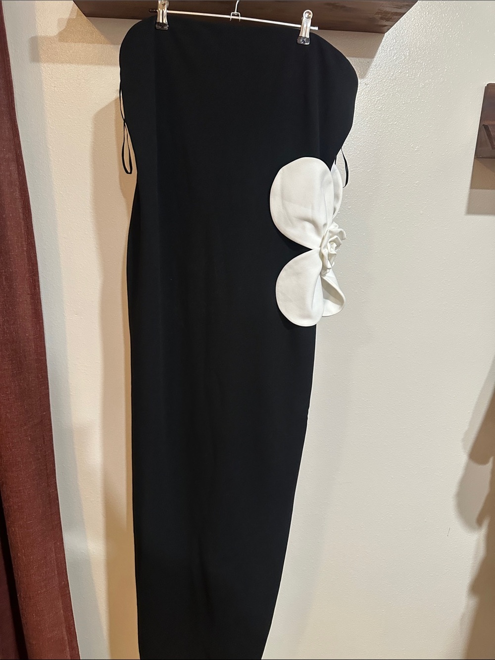Strapless Black Dress with White Floral Accent
